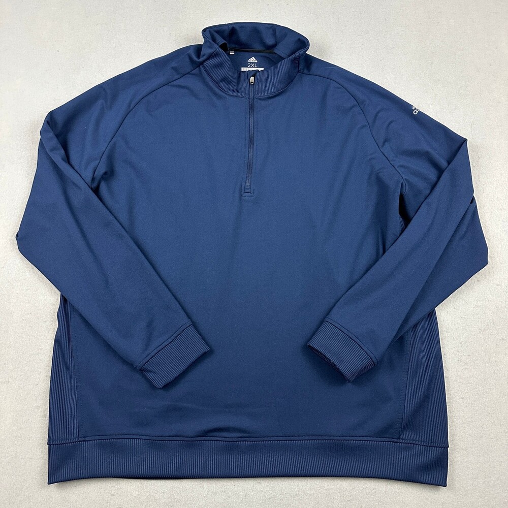 Adidas Jacket Men 2XL Blue Solid 1/4 Zip Pullover Golf Cover Up Golfer XXL